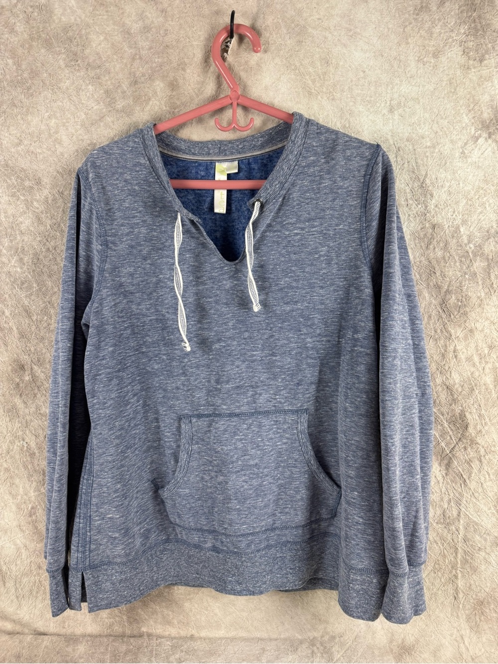 GreenTea Blue Heather V‑Neck Pullover Hoodie XL